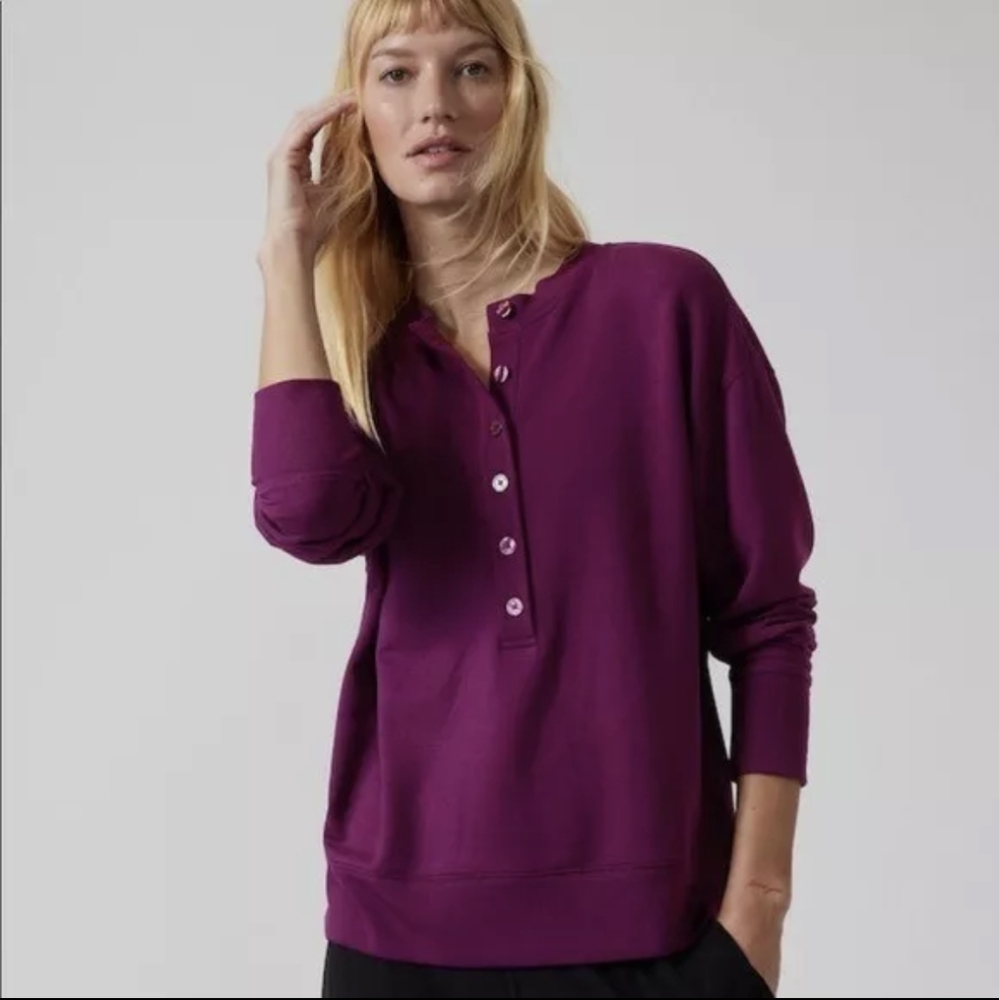 Athleta Balance Henley Sweatshirt, purple SIZE S #985543 W0114H